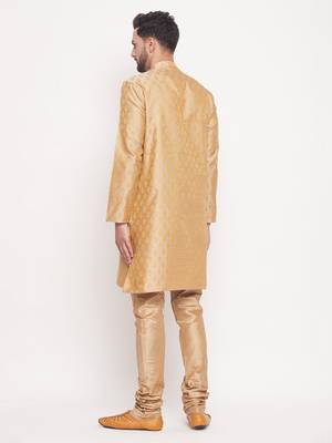 Men'S Beige And Rose Gold Silk Blend Kurta Pyjama Set 3
