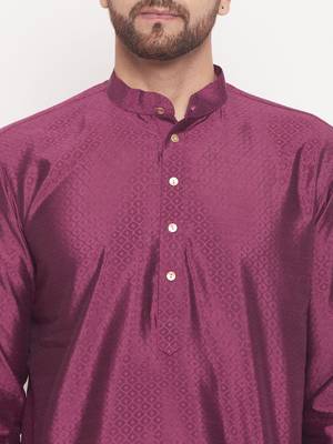 Men'S Purple And Cream Silk Blend Kurta Pyjama Set 4
