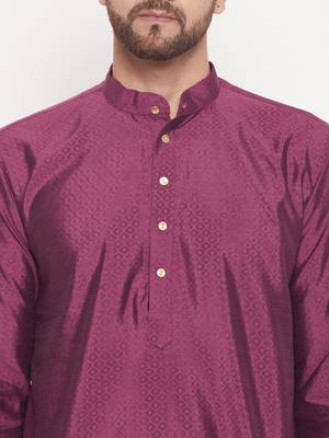 Men'S Purple And White Silk Blend Kurta Pyjama Set 4
