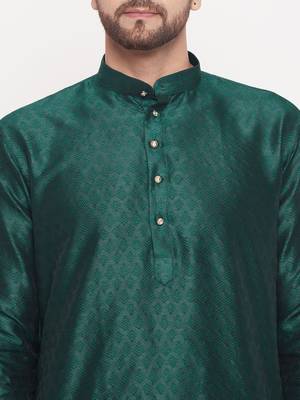 Men'S Green And Cream Silk Blend Kurta Pyjama Set 4