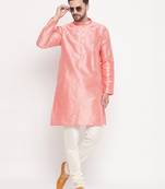Pink And Cream Silk Blend Kurta Pyjama Set