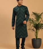 Men'S Green Georgette Kurta Pyjama Set
