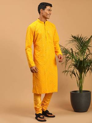Yellow Georgette Kurta Pyjama Set 2