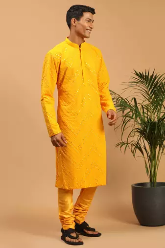 Yellow Georgette Kurta Pyjama Set