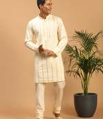 Cream Viscose Kurta Pyjama Set