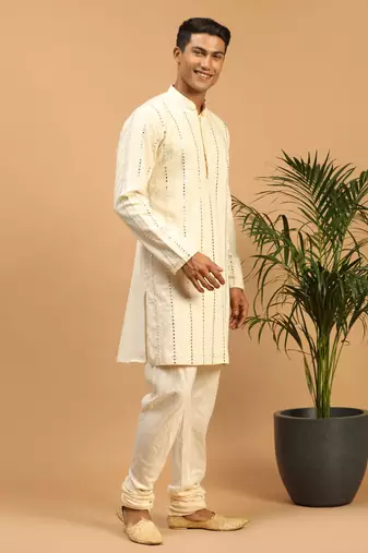 Cream Viscose Kurta Pyjama Set