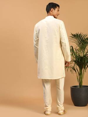 Cream Viscose Kurta Pyjama Set 3