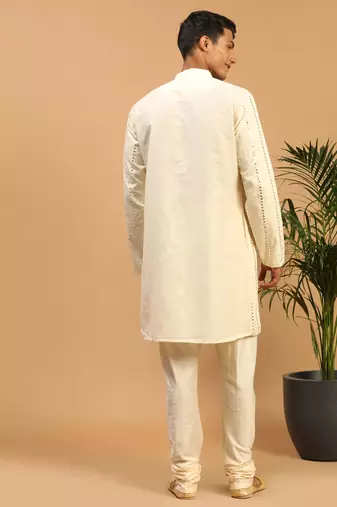 Cream Viscose Kurta Pyjama Set