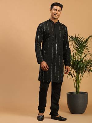 Black Viscose Kurta Pyjama Set 1