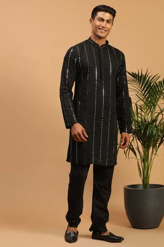 Men'S Black Viscose Kurta Pyjama Set