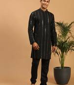 Men'S Black Viscose Kurta Pyjama Set