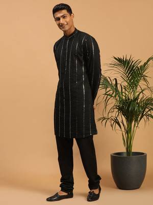 Black Viscose Kurta Pyjama Set 2