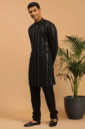 Black Viscose Kurta Pyjama Set