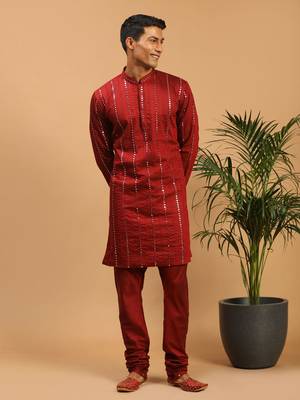 Maroon Viscose Kurta Pyjama Set 1