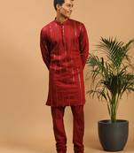 Maroon Viscose Kurta Pyjama Set