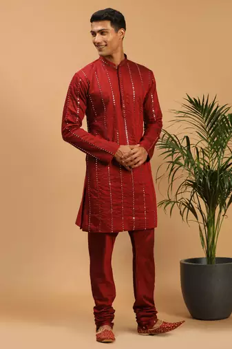 Maroon Viscose Kurta Pyjama Set