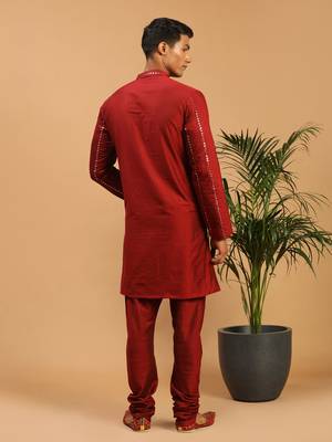 Maroon Viscose Kurta Pyjama Set 3