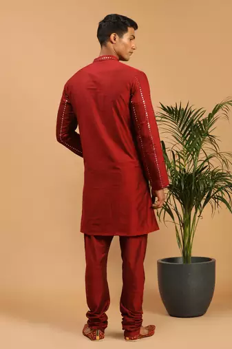 Maroon Viscose Kurta Pyjama Set