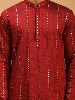 Maroon Viscose Kurta Pyjama Set 4