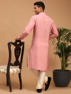 Purple And Cream Cotton Blend Kurta Pyjama Set 3