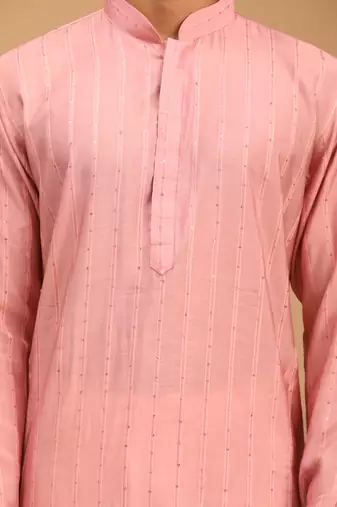 Purple And Cream Cotton Blend Kurta Pyjama Set