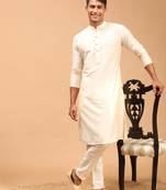 Cream Viscose Kurta Pyjama Set