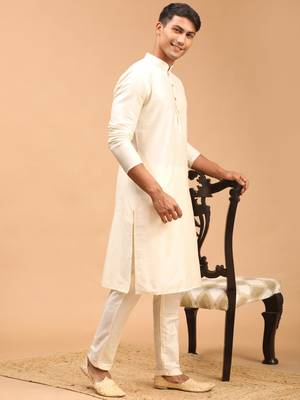 Cream Viscose Kurta Pyjama Set 2