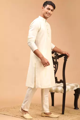 Cream Viscose Kurta Pyjama Set