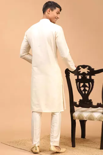 Cream Viscose Kurta Pyjama Set