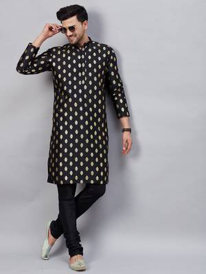 Black Dupion Silk Kurta Pyjama Set 1
