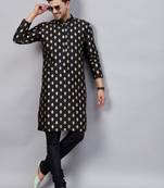 Men'S Black Dupion Silk Kurta Pyjama Set