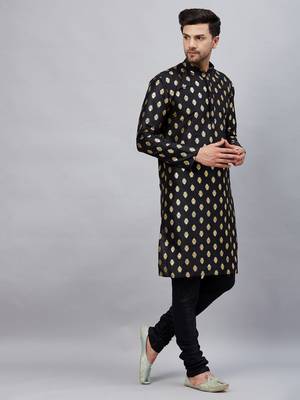 Black Dupion Silk Kurta Pyjama Set 2