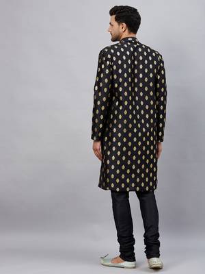 Black Dupion Silk Kurta Pyjama Set 3
