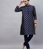 Navy Blue Dupion Silk Kurta Pyjama Set