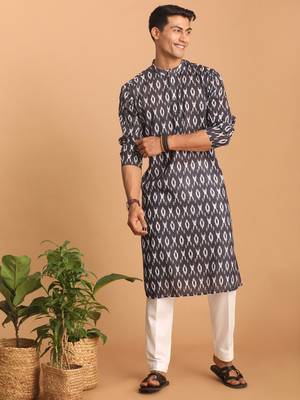 Black Cotton Blend Kurta Pyjama Set 1