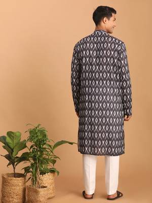 Black Cotton Blend Kurta Pyjama Set 3