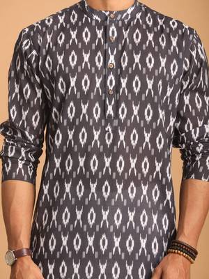 Black Cotton Blend Kurta Pyjama Set 4