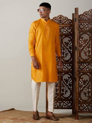 Yellow Cotton Blend Kurta 1