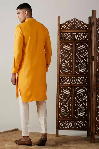 Yellow Cotton Blend Kurta