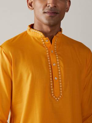 Yellow Cotton Blend Kurta 4