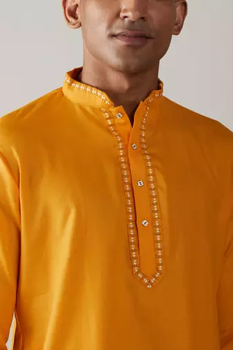 Yellow Cotton Blend Kurta