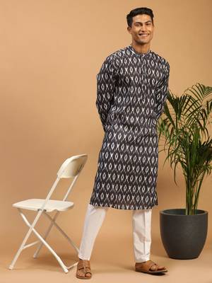 Black Cotton Blend Kurta Pyjama Set 1