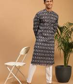 Black Cotton Blend Kurta Pyjama Set