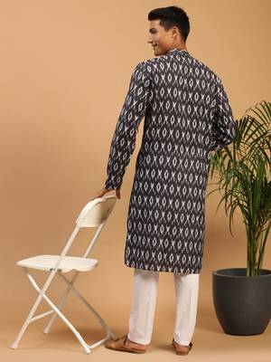 Black Cotton Blend Kurta Pyjama Set 3