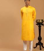 Men'S Yellow Cotton Blend Kurta & Pyjama Set