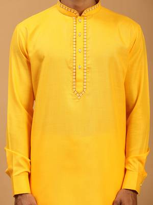 Men'S Yellow Cotton Blend Kurta & Pyjama Set 4