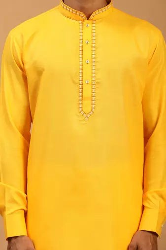 Men'S Yellow Cotton Blend Kurta & Pyjama Set