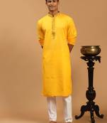 Men'S Yellow Cotton Blend Kurta & Pyjama Set