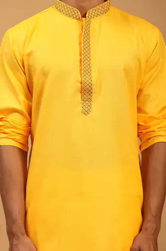 Men'S Yellow Cotton Blend Kurta & Pyjama Set