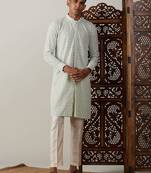 Men'S Green Georgette Kurta & Pyjama